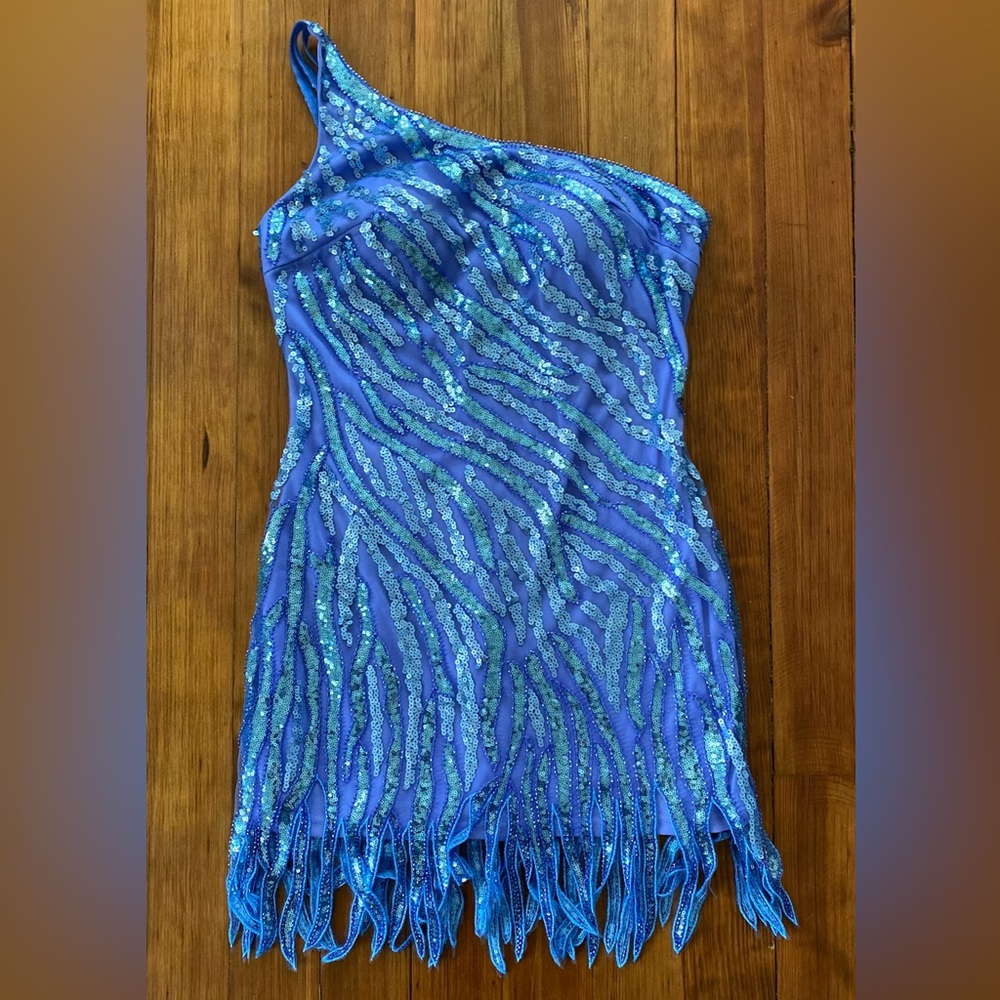 NWOT Sequined Fringe One Shoulder Homecoming Dress